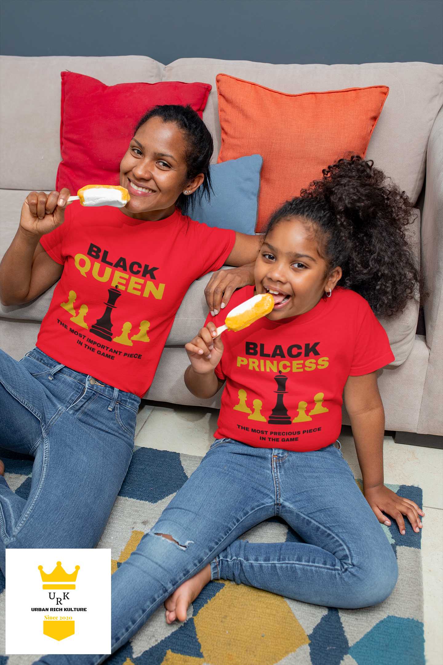 Black King + Prince + Black Queen + Princess Chess Family Matching Tee