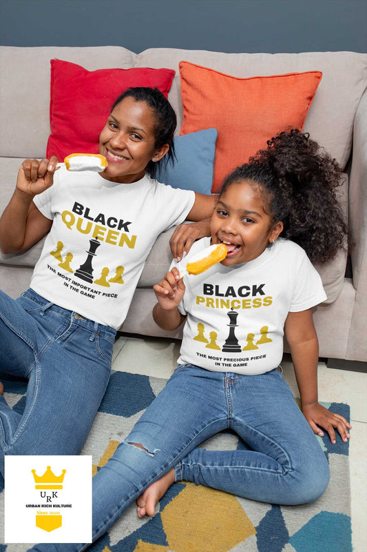 Black King + Prince + Black Queen + Princess Chess Family Matching Tee